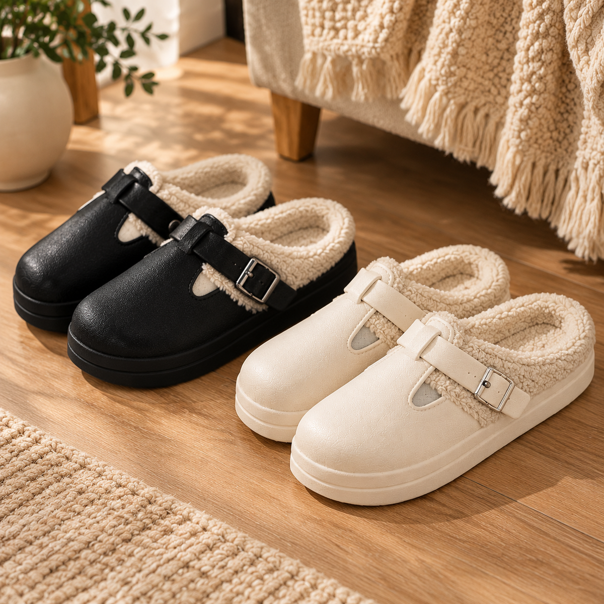 π₯ π³π¨πΊπ» π«π¨π πΊπ¨π³π¬-ππ% πΆππ β¨Plush Fur-Lined Clogs β Warm, Soft & Cosy with a Classic Buckle Design
