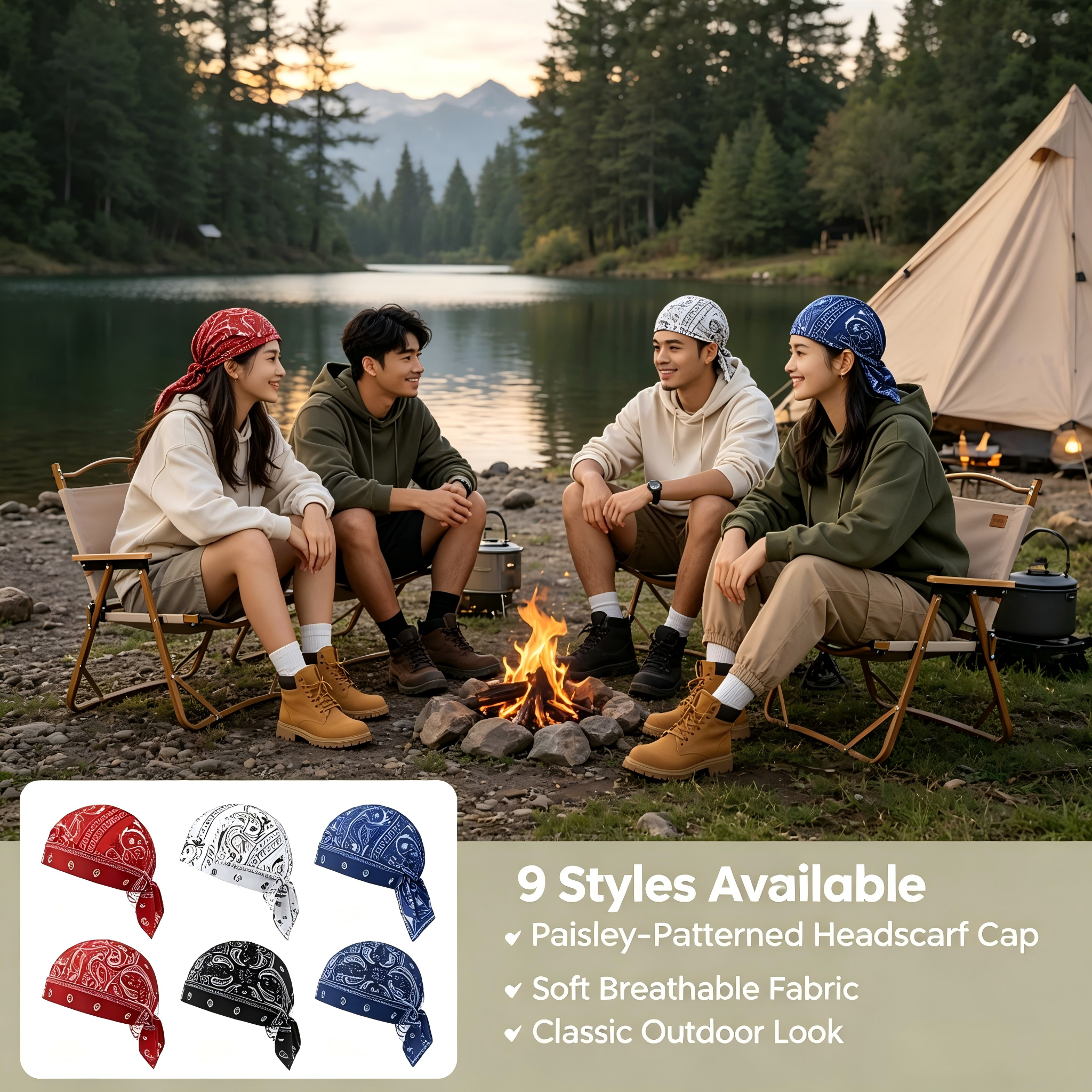 Unisex Paisley Bandana Headscarf Cap, Cooling Breathable Sports Do Rag, Sweat Wicking Skull Cap for Cycling, Running, Camping & Daily Street Fashion