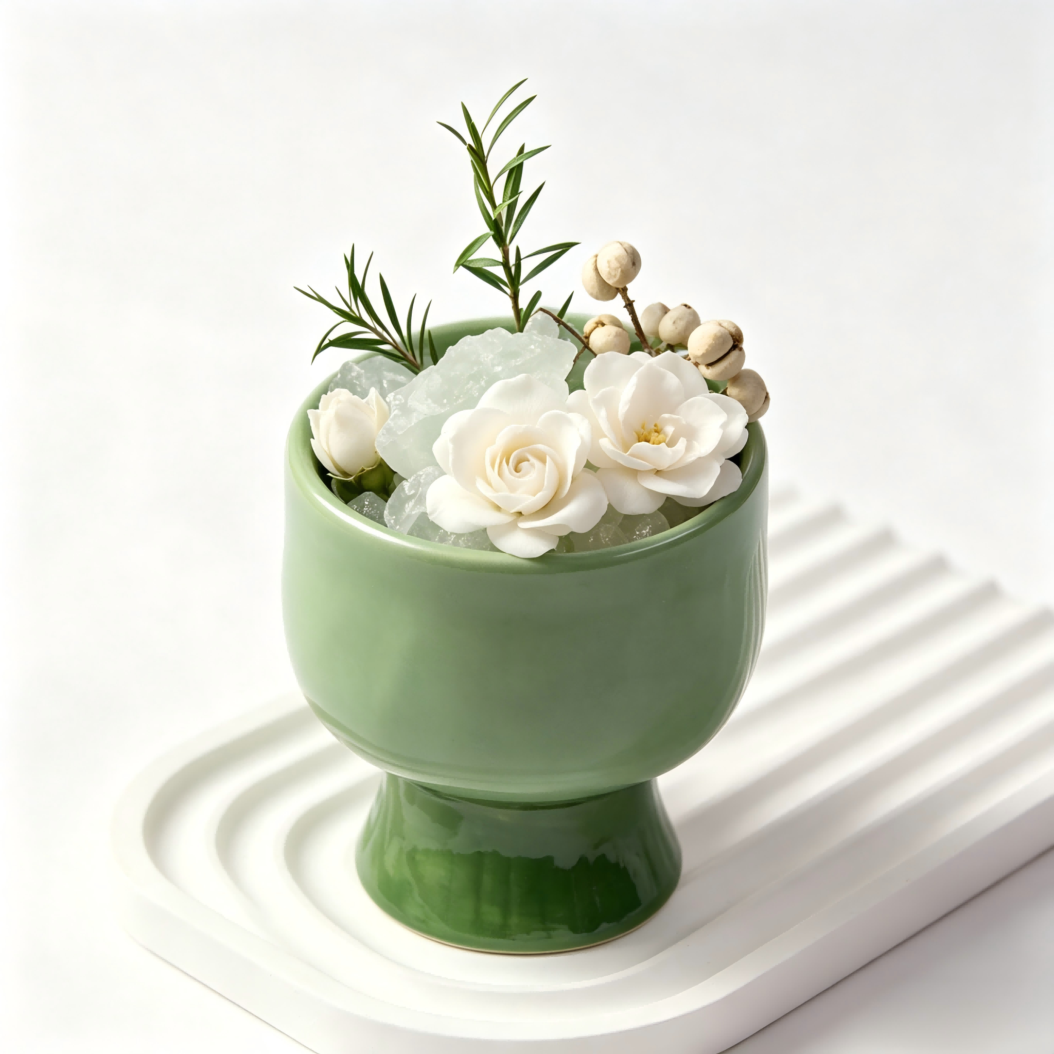 Verdant Sage Chalice and White Floral Crystal Aromatherapy Set