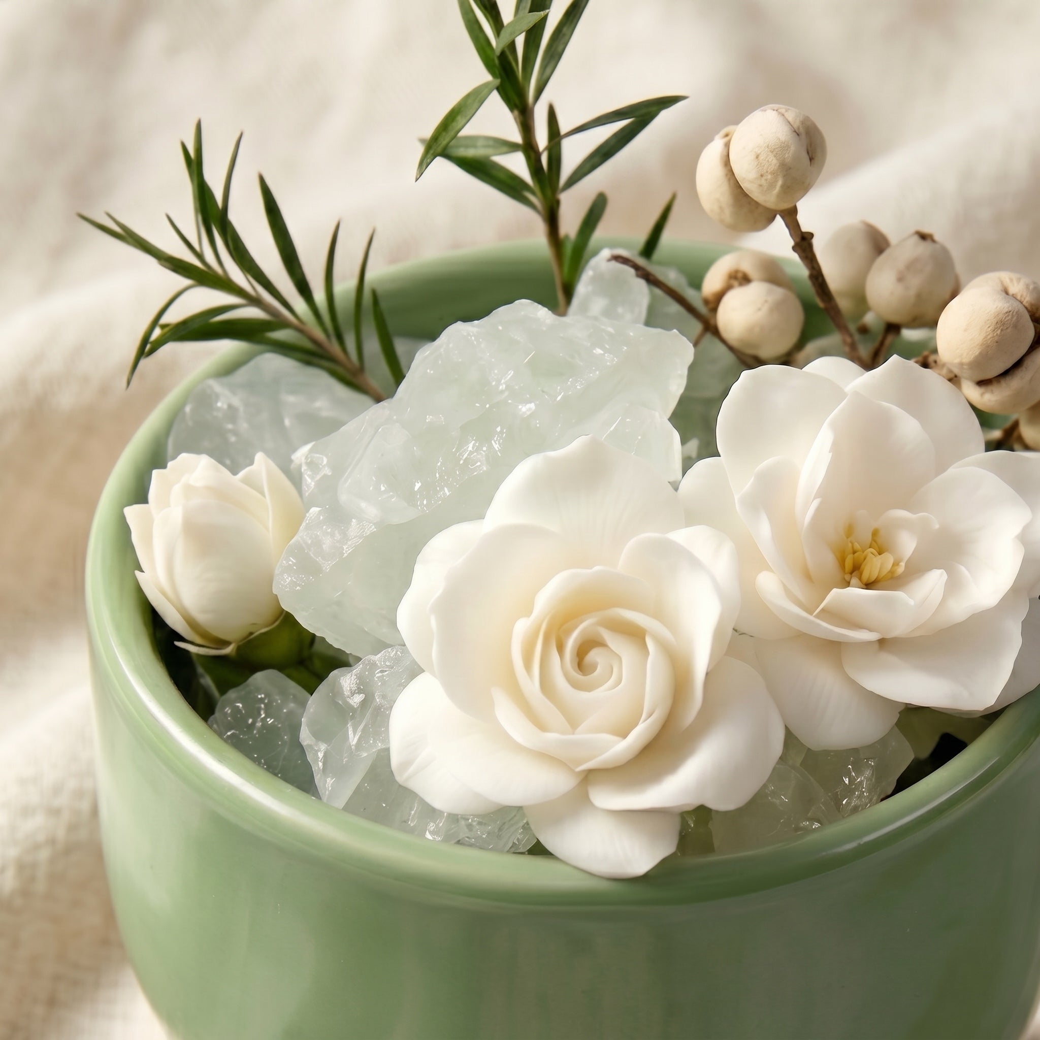 Verdant Sage Chalice and White Floral Crystal Aromatherapy Set