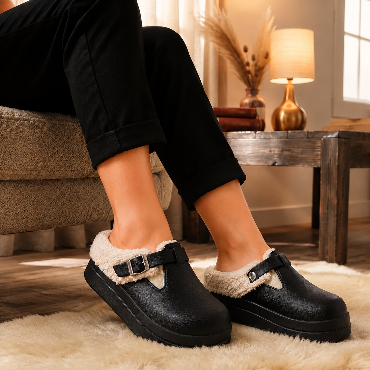 🔥 𝑳𝑨𝑺𝑻 𝑫𝑨𝒀 𝑺𝑨𝑳𝑬-𝟖𝟎% 𝑶𝑭𝑭 ✨Plush Fur-Lined Clogs – Warm, Soft & Cosy with a Classic Buckle Design